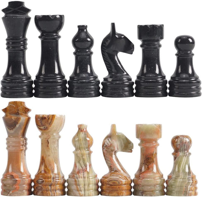 Black and multi green marble chess pieces by Royal Bishop