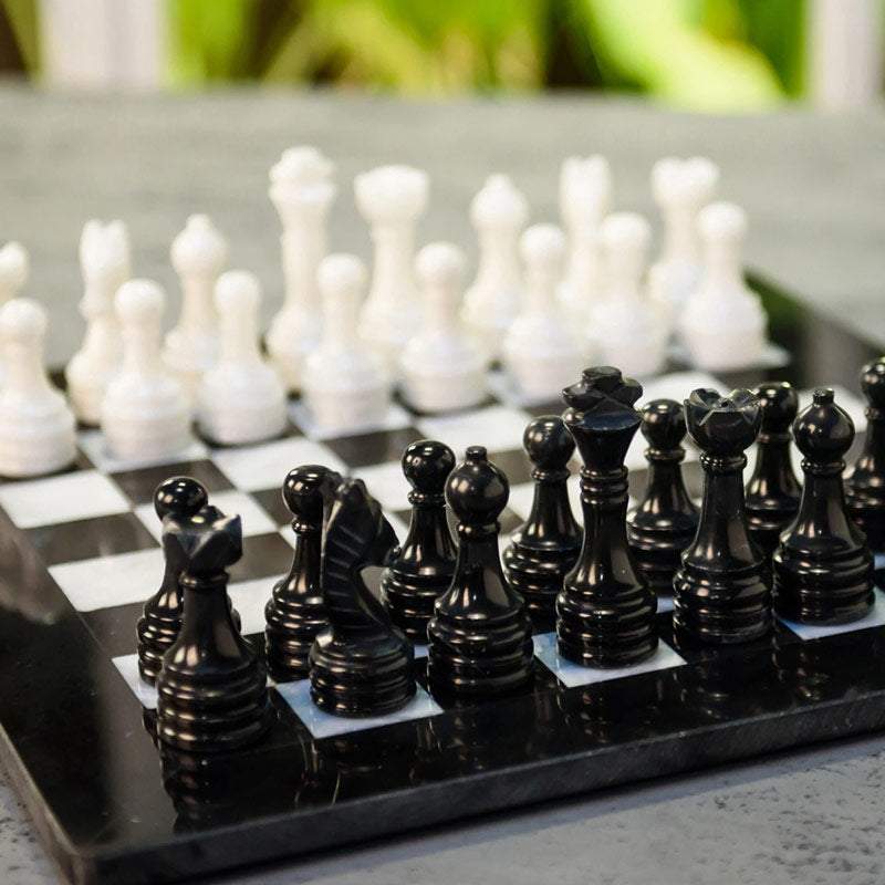 12 Inches Black and White High-Quality Chess Marble Set – Royal