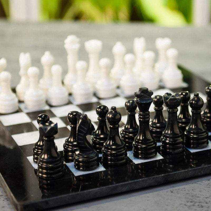 12 Inch Black & White Marble Chess Set