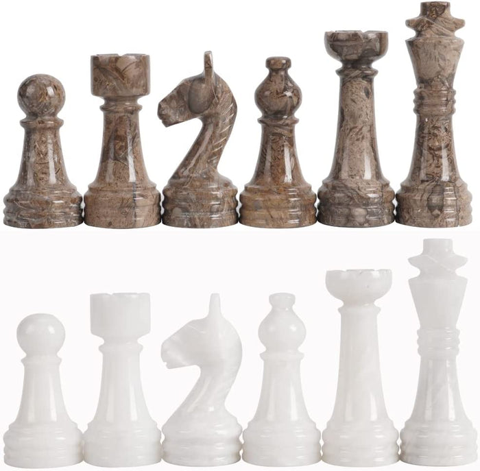 Oceanic and white marble chess pieces by Royal Bishop