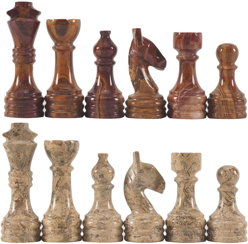 Red and coral chess pieces