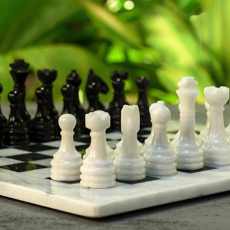 white and black marble chess set