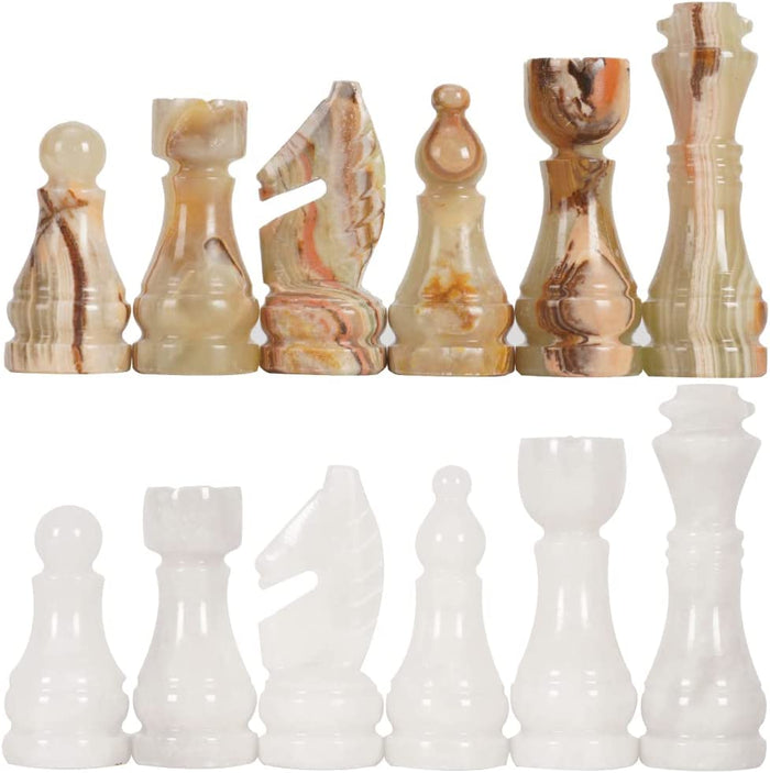 White and green marble chess pieces by Royal Bishop